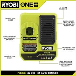 Ryobi ONE+ 18V 8A Rapid Charger With 6.0 Ah HIGH PERFORMANCE Battery (2-Pack) -RYOBI TOOLS SALE ryobi power tool batteries pcg008 pbp2007 40 1000