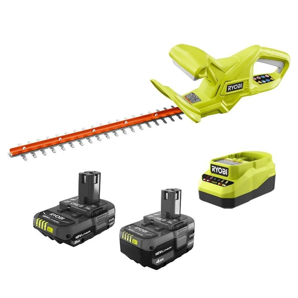Ryobi ONE+ 18V Lithium-Ion Starter Kit With 2.0 Ah Battery, 4.0 Ah Battery, Charger, And ONE+ 18” Cordless Hedge Trimmer 1 Ryobi ONE+ 18V Lithium-Ion Starter Kit With 2.0 Ah Battery, 4.0 Ah Battery, Charger, And ONE+ 18” Cordless Hedge Trimmer