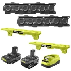 Ryobi ONE+ 18V Lithium-Ion Kit W/ 2.0 Ah Battery, 4.0 Ah Battery, Charger, LINK Wall Rails (2PK) & (2) LINK ONE+ Battery Shelf