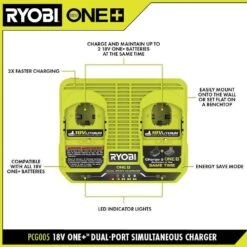 Ryobi ONE+ 18V Dual-Port Simultaneous Charger 16 Ryobi ONE+ 18V Dual-Port Simultaneous Charger -RYOBI TOOLS SALE ryobi power tool battery chargers pcg005 40 1000