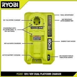 Ryobi ONE+ 18V/40V Dual Platform Charger -RYOBI TOOLS SALE ryobi power tool battery chargers pcg007 40 1000