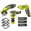 Ryobi USB Lithium 3-Tool Combo Kit With Cutter, Scrubber, Screwdriver, (3) 2.0 Ah USB Lithium Batteries, & (3) Charging Cables