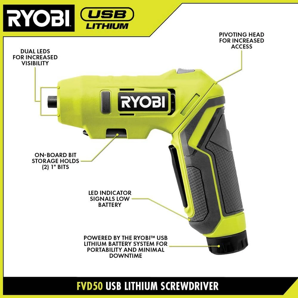 Ryobi USB Lithium 4Tool Combo Kit W/Screwdriver, Glue Pen, Rotary Tool, Power Cutter, Batteries, Charger &(2) 3.0 Ah Batteries 3 Ryobi USB Lithium 4Tool Combo Kit W/Screwdriver, Glue Pen, Rotary Tool, Power Cutter, Batteries, Charger &(2) 3.0 Ah Batteries - Image 3