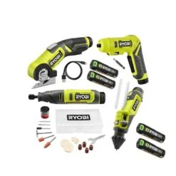 Ryobi USB Lithium 4Tool Combo Kit W/Screwdriver, Glue Pen, Rotary Tool, Power Cutter, Batteries, Charger &(2) 3.0 Ah Batteries