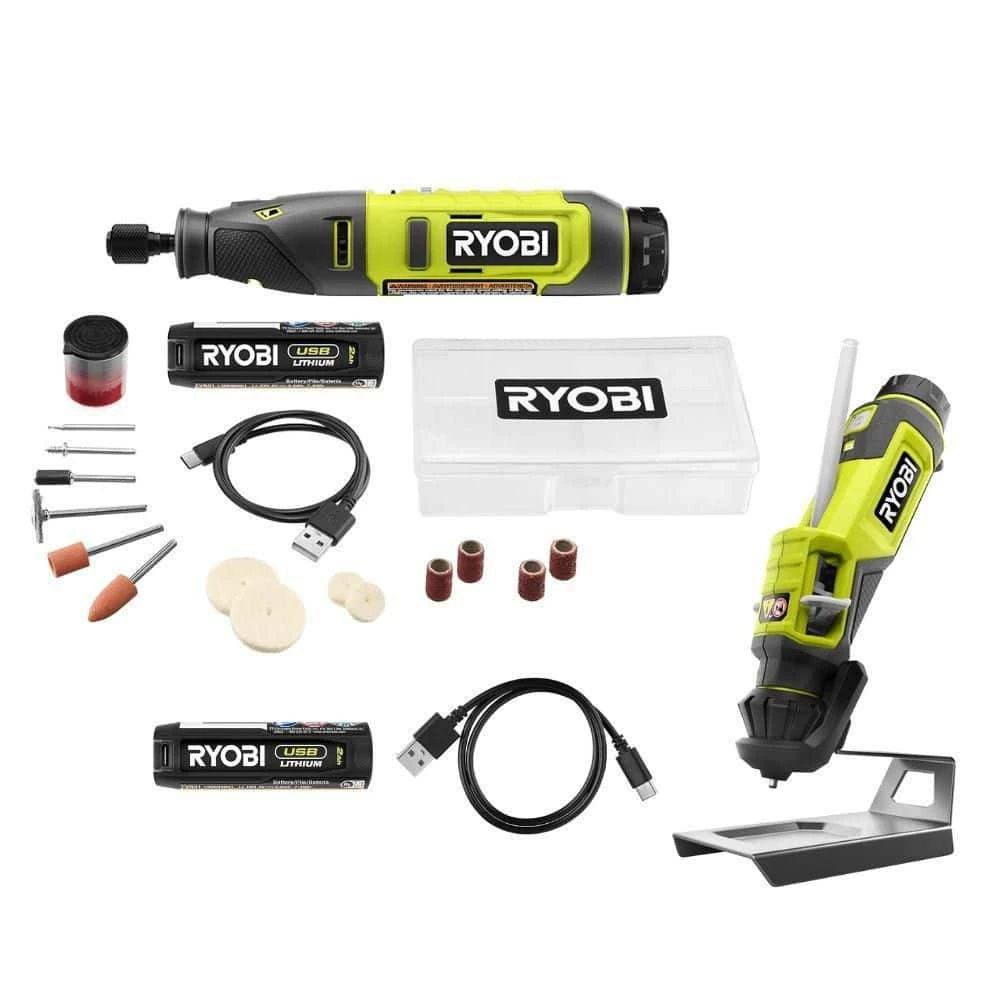 Ryobi USB Lithium 2-Tool Combo Kit With Rotary Tool, Glue Pen, (2) 2.0 Ah USB Lithium Batteries, And (2) Charging Cables 1 Ryobi USB Lithium 2-Tool Combo Kit With Rotary Tool, Glue Pen, (2) 2.0 Ah USB Lithium Batteries, And (2) Charging Cables