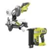 Ryobi ONE+ 18V Cordless 2-Tool Combo Kit With 7-1/4 In. Compound Miter Saw And AirStrike 18-Gauge Brad Nailer (Tools Only)