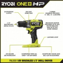 Ryobi ONE+ HP 18V Brushless Cordless 1/2 In. Drill/Driver And Impact Driver Kit W/(2) 2.0 Ah Batteries, Charger, And Bag -RYOBI TOOLS SALE ryobi power tool combo kits pblck01k 1d 1000