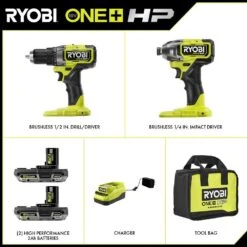 Ryobi ONE+ HP 18V Brushless Cordless 1/2 In. Drill/Driver And Impact Driver Kit W/(2) 2.0 Ah Batteries, Charger, And Bag -RYOBI TOOLS SALE ryobi power tool combo kits pblck01k de 1000