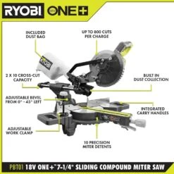 Ryobi ONE+ 18V Cordless 2-Tool Combo Kit With 7-1/4 In. Sliding Compound Miter Saw And AirStrike Brad Nailer (Tools Only) -RYOBI TOOLS SALE ryobi power tool combo kits pbt01b p321 40 1000