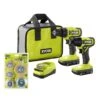 Ryobi ONE+ 18V Cordless 2-Tool Combo Kit With Drill/Driver, Impact Driver, (2) Batteries, Charger, & Wire Wheel Set (6-Piece)