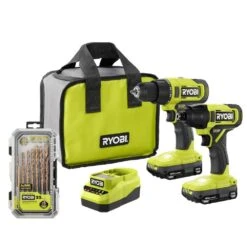 Ryobi ONE+ 18V Cordless 2-Tool Combo Kit With Drill/Driver, Impact Driver, (2) Batteries, Charger, & Drill Bit Set (22-Piece)