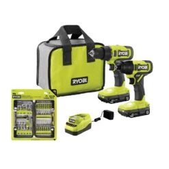Ryobi ONE+ 18V Cordless 2-Tool Combo Kit W/ Drill/Driver, Impact Driver, (2) 1.5 Ah Batteries, Charger, & 70-Piece Driving Kit