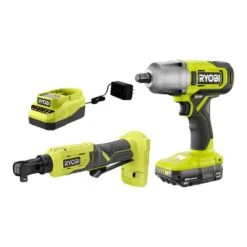 Ryobi ONE+ 18V Cordless 2-Tool Combo Kit With 1/2 In. Impact Wrench, 3/8 In. 4-Position Ratchet, 2.0 Ah Battery And Charger