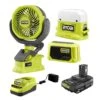 Ryobi ONE+ 18V Cordless 3-Tool Campers Kit With Area Light, Bluetooth Speaker, 4 In. Clamp Fan, 1.5 Ah Battery, And Charger
