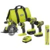 Ryobi ONE+ 18V Cordless 4-Tool Combo Kit With 1.5 Ah Battery, 4.0 Ah Battery, Charger, And 11 In. Flexible Shaft Bit Holder