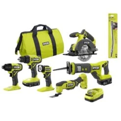Ryobi ONE+ 18V Cordless 6-Tool Combo Kit With 1.5 Ah Battery, 4.0 Ah Battery, Charger, And 11 In. Flexible Shaft Bit Holder