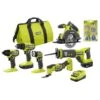 Ryobi ONE+ 18V Cordless 6-Tool Combo Kit With 1.5 Ah Battery, 4.0 Ah Battery, Charger, And Wire Wheel Assortment Set (6-Piece)