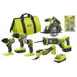 Ryobi ONE+ 18V Cordless 6-Tool Combo Kit With 1.5 Ah Battery, 4.0 Ah Battery, Charger, And Wire Wheel Assortment Set (6-Piece)