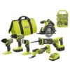 Ryobi ONE+ 18V Cordless 6-Tool Combo Kit With 1.5 Ah Battery, 4.0 Ah Battery, Charger, And Drill & Impact Drive Kit (40-Piece)