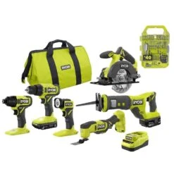 Ryobi ONE+ 18V Cordless 6-Tool Combo Kit With 1.5 Ah Battery, 4.0 Ah Battery, Charger, And Drill & Impact Drive Kit (40-Piece)