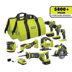 Ryobi ONE+ 18V Cordless 8-Tool Combo Kit With (1) 1.5 Ah Battery And (2) 4.0 Ah Batteries And Charger