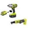 Ryobi ONE+ 18V Cordless 2-Tool Combo Kit With 1/2 In. Impact Wrench, 3/8 In. Ratchet, 4.0 Ah Battery, And Charger