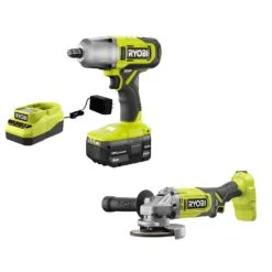 Ryobi ONE+ 18V Cordless 2-Tool Combo Kit With 1/2 In. Impact Wrench, 4-1/2 In. Angle Grinder, 4.0 Ah Battery, And Charger