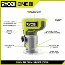 Ryobi ONE+ 18V Cordless 2-Tool Combo Kit With Compact Fixed Base Router And 5 In. Random Orbit Sander (Tools Only) -RYOBI TOOLS SALE ryobi power tool combo kits pcl406424sb 40 1000