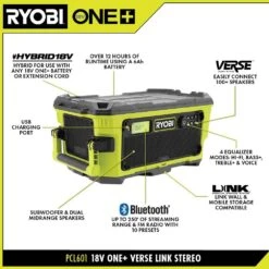 Ryobi ONE+ 18V Hybrid VERSE LINK Stereo And WHISPER SERIES 7-1/2 In. Fan (Tools Only) -RYOBI TOOLS SALE ryobi power tool combo kits pcl601b pcl811b 40 1000