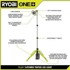 Ryobi ONE+ 18V Cordless Hybrid 2-Tool Combo Kit With Tri-Power Tripod Light And WHISPER SERIES 7-1/2 In. Fan (Tools Only) -RYOBI TOOLS SALE ryobi power tool combo kits pcl691b pcl811b 40 1000
