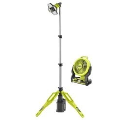 Ryobi ONE+ 18V Cordless Hybrid 2-Tool Combo Kit With Tri-Power Tripod Light And WHISPER SERIES 7-1/2 In. Fan (Tools Only)