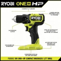 Ryobi ONE+ HP 18V Brushless Cordless Compact 1/2 In. Drill And Impact Driver Kit With (2) 1.5 Ah Batteries, Charger, And Bag -RYOBI TOOLS SALE ryobi power tool combo kits psbck102k2 a0 1000