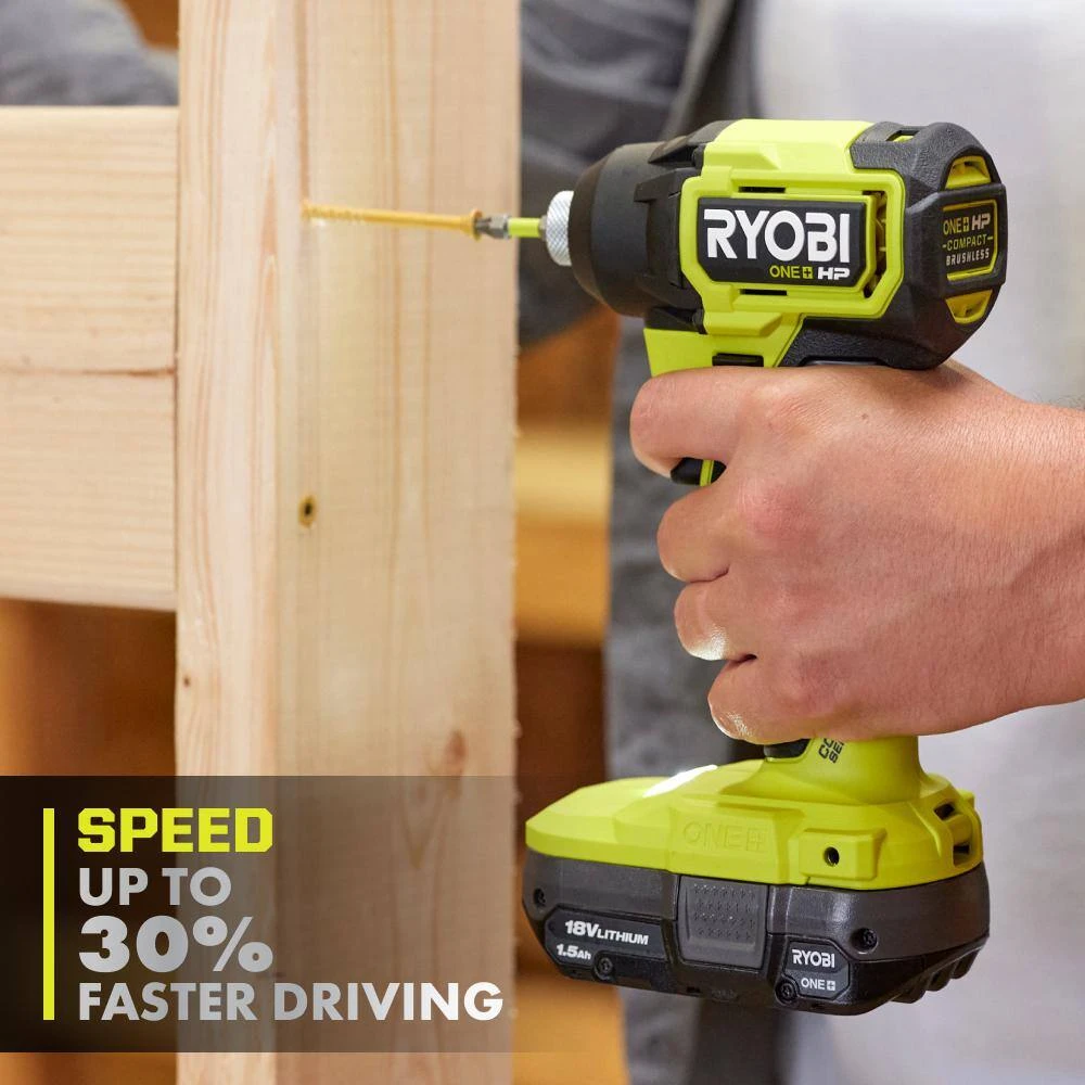 Ryobi ONE+ HP 18V Brushless Cordless Compact 2-Tool Combo Kit W/(2) Batteries, Charger, Bag & 11 In. Flexible Shaft Bit Holder 8 Ryobi ONE+ HP 18V Brushless Cordless Compact 2-Tool Combo Kit W/(2) Batteries, Charger, Bag & 11 In. Flexible Shaft Bit Holder - Image 8