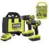 Ryobi ONE+ HP 18V Brushless Cordless Compact 2-Tool Combo Kit W/(2) Batteries, Charger, Bag & Drill & Impact Drive Kit (40PC)