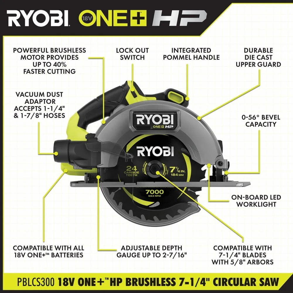 Ryobi ONE+ 18V HP Kit W/(2) 4.0Ah, 2.0Ah Battery, 2-Port Charger, ONE+ Brushless 7-1/4" Circular Saw & ONE+ Brushless Jig Saw 3 Ryobi ONE+ 18V HP Kit W/(2) 4.0Ah, 2.0Ah Battery, 2-Port Charger, ONE+ Brushless 7-1/4" Circular Saw & ONE+ Brushless Jig Saw - Image 3