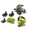 Ryobi ONE+ 18V HP Kit W/(2) 4.0Ah, 2.0Ah Battery, 2-Port Charger, ONE+ Brushless 7-1/4" Circular Saw & ONE+ Brushless Jig Saw