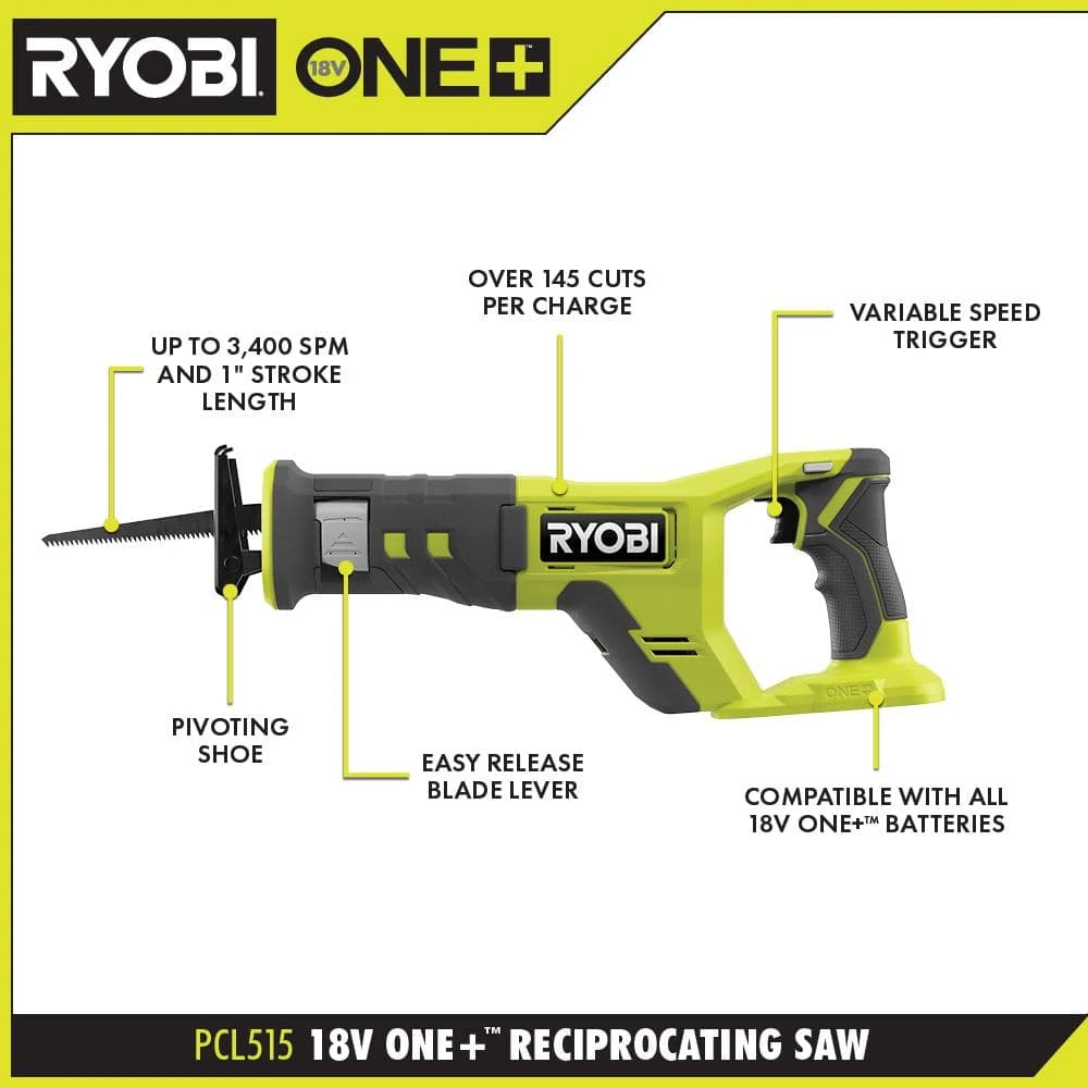 Ryobi ONE+ 18V Cordless Reciprocating Saw Kit With Battery And Charger W/ Multi-Purpose Reciprocating Saw Blade Set (35-Piece) 3 Ryobi ONE+ 18V Cordless Reciprocating Saw Kit With Battery And Charger W/ Multi-Purpose Reciprocating Saw Blade Set (35-Piece) - Image 3