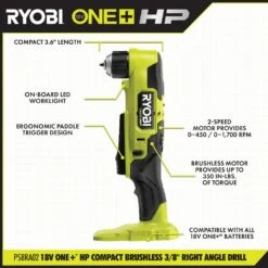 Ryobi ONE+ HP 18V Brushless Cordless Compact 3/8 In. Right Angle Drill (Tool Only) -RYOBI TOOLS SALE ryobi right angle drills psbra02b 40 1000