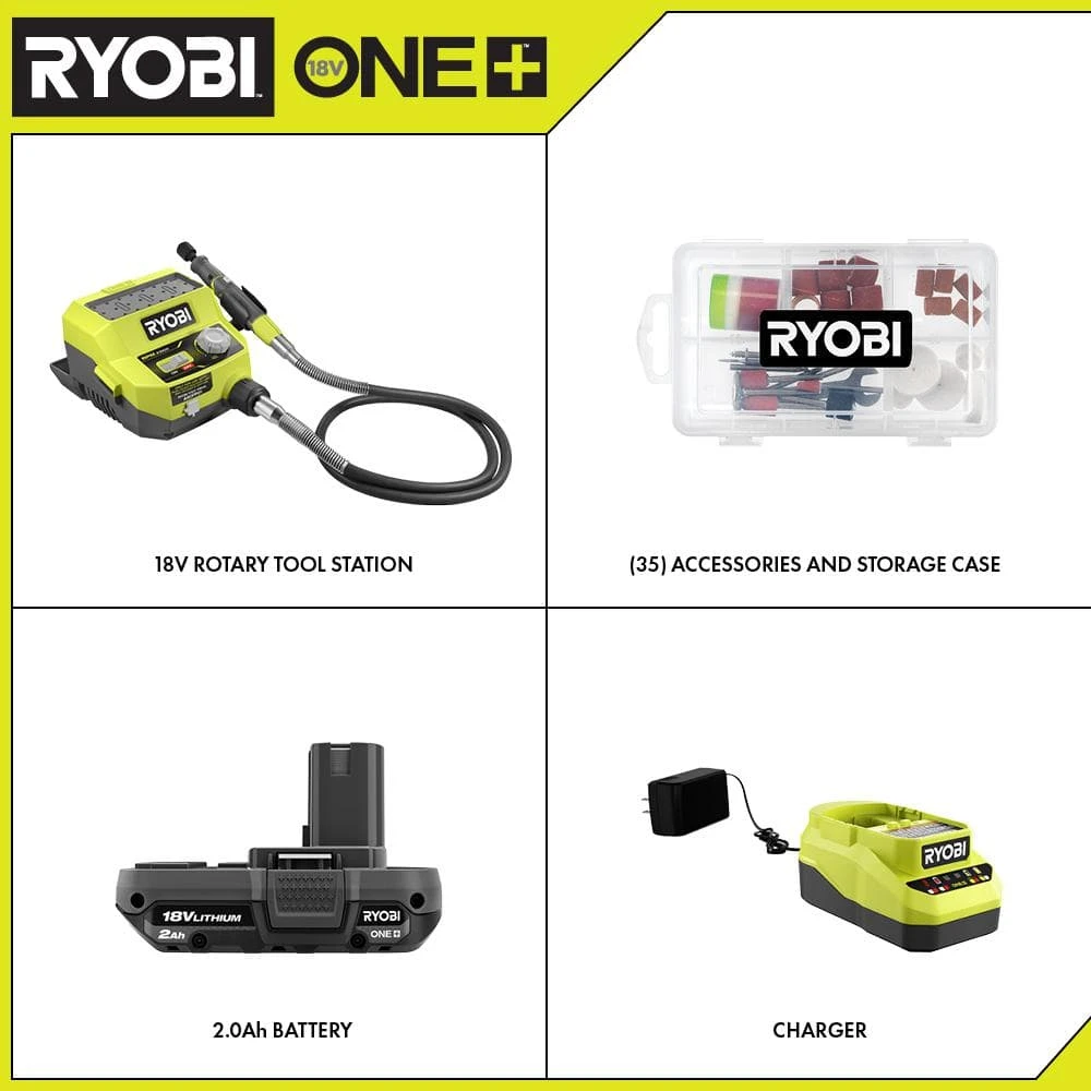Ryobi ONE+ 18V Cordless Rotary Tool Station Kit With 2.0 Ah Battery And Charger 2 Ryobi ONE+ 18V Cordless Rotary Tool Station Kit With 2.0 Ah Battery And Charger - Image 2