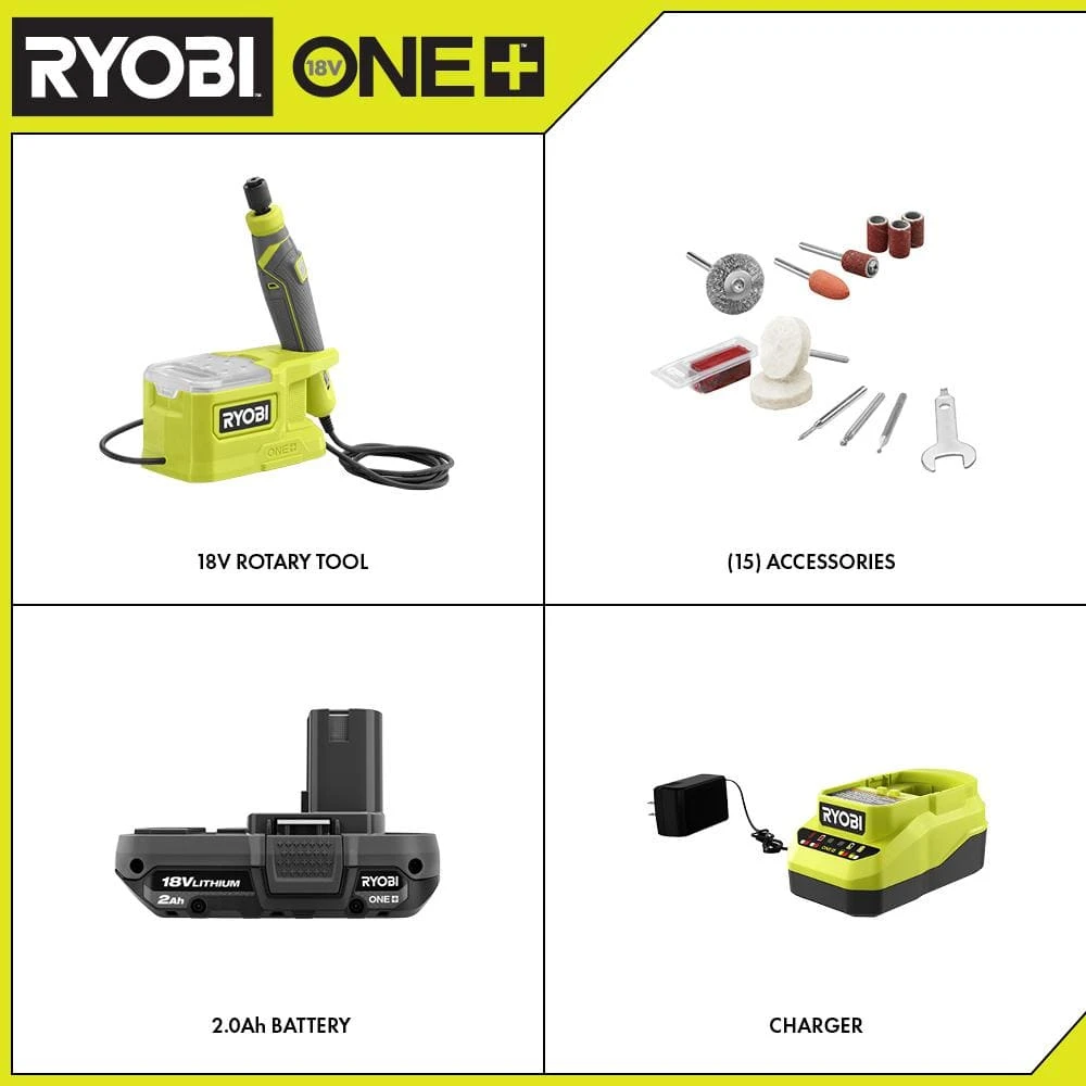 Ryobi ONE+ 18V Cordless Precision Craft Rotary Tool Kit With 2.0 Ah Battery And Charger 2 Ryobi ONE+ 18V Cordless Precision Craft Rotary Tool Kit With 2.0 Ah Battery And Charger - Image 2