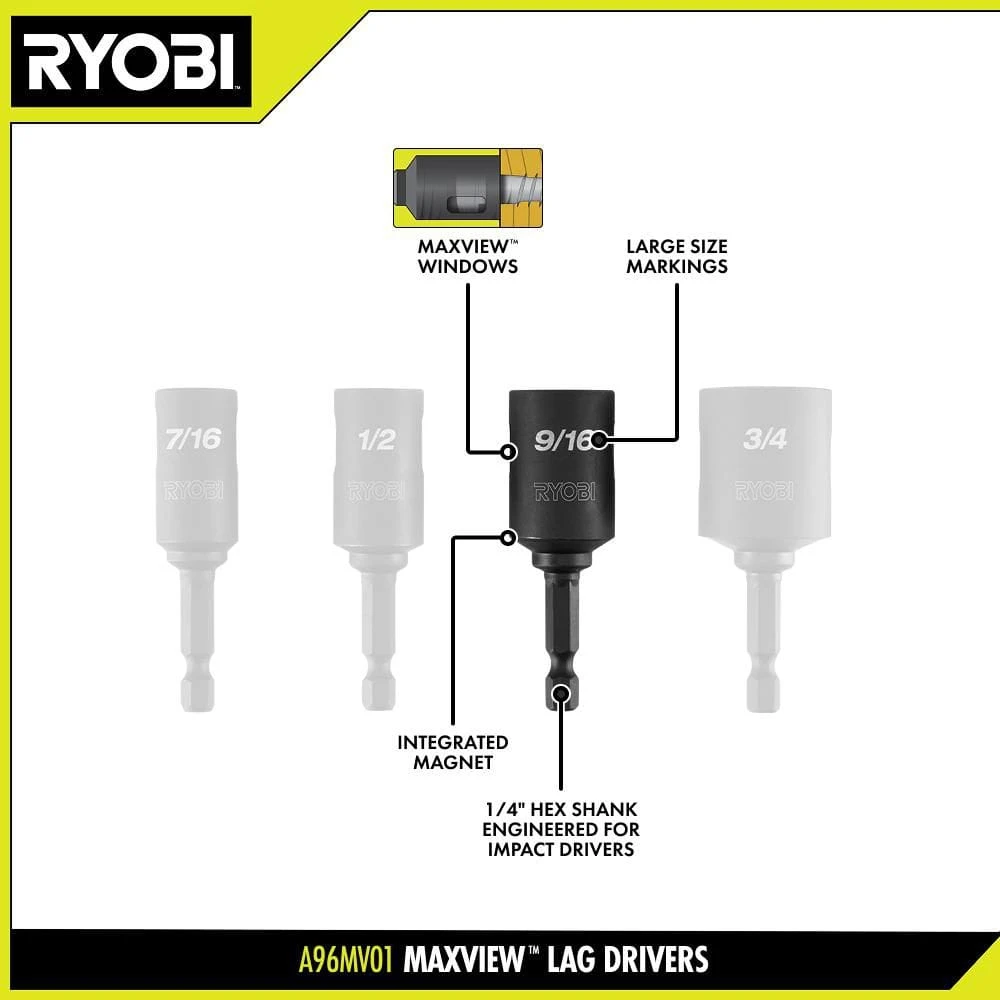 Ryobi MaxView Lag Driver Set (4-Piece) 3 Ryobi MaxView Lag Driver Set (4-Piece) - Image 3
