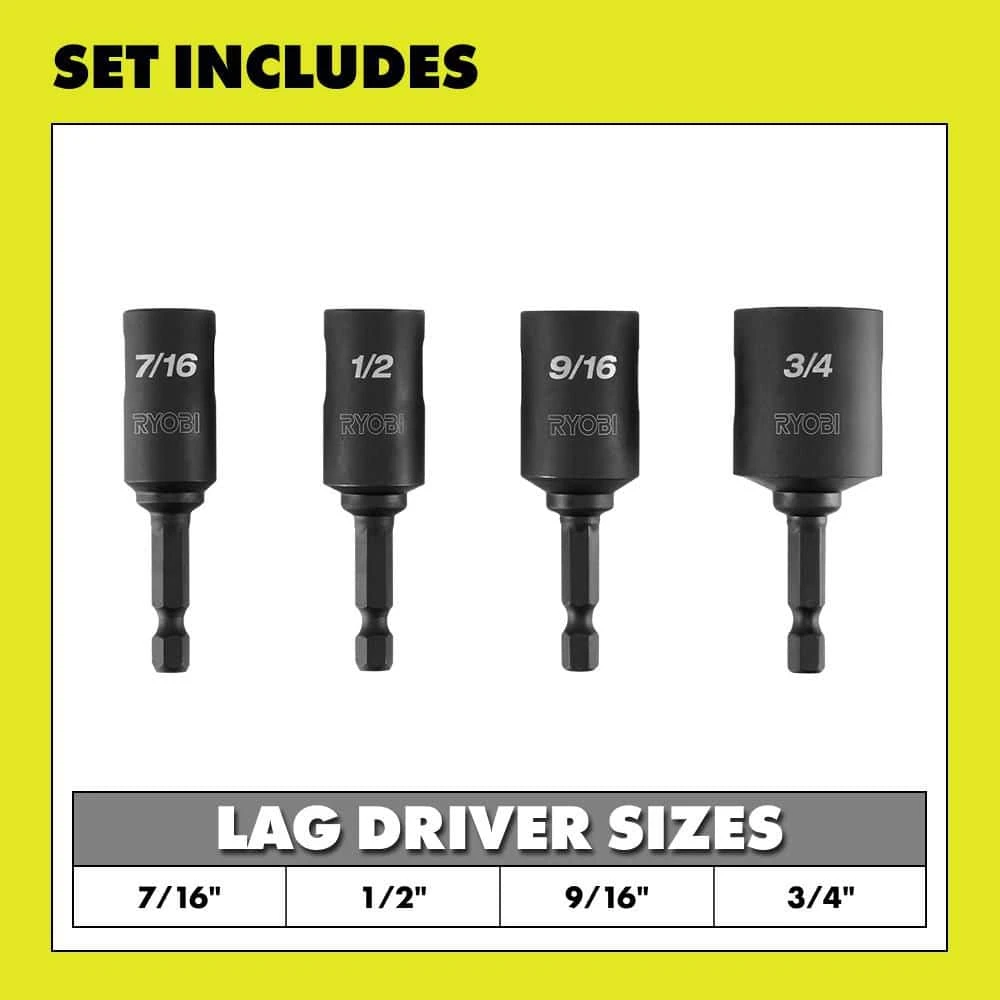 Ryobi MaxView Lag Driver Set (4-Piece) 2 Ryobi MaxView Lag Driver Set (4-Piece) - Image 2