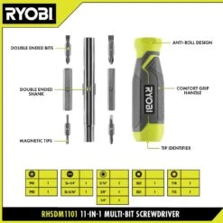 Ryobi 11-in-1 Multi-bit Screwdriver With Cushion Grip Handle -RYOBI TOOLS SALE ryobi screwdriver sets rhsdm1101 40 1000