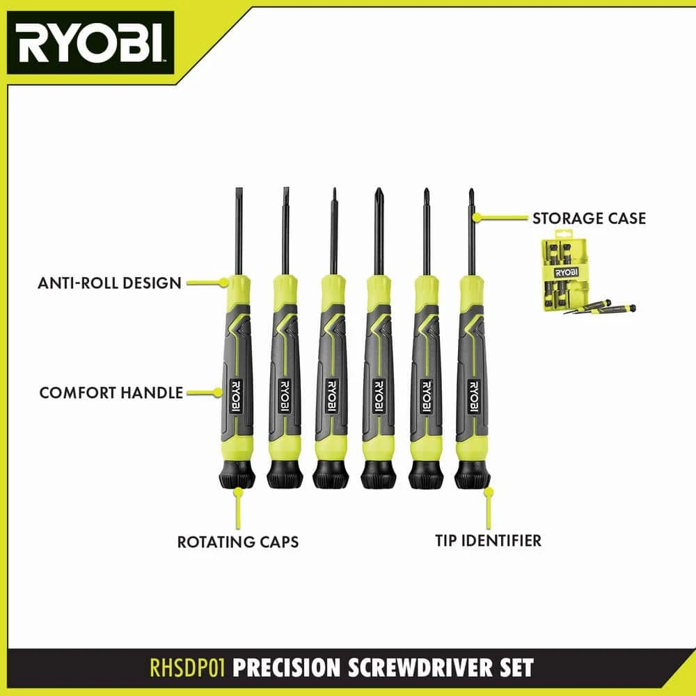 Ryobi 6-Piece Precision Screwdriver Set With Cushion Grip Handles 2 Ryobi 6-Piece Precision Screwdriver Set With Cushion Grip Handles - Image 2