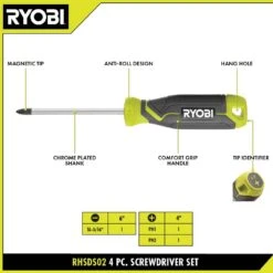Ryobi Screwdriver Set (4-Piece) With Cushion Grip Handles 13 Ryobi Screwdriver Set (4-Piece) With Cushion Grip Handles -RYOBI TOOLS SALE ryobi screwdriver sets rhsds02 40 1000