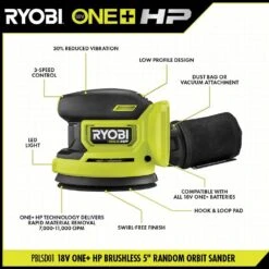 Ryobi ONE+ HP 18V Brushless Cordless 5 In. Random Orbit Sander With ONE+ 18V 2.0 Ah Lithium-Ion HIGH PERFORMANCE Battery -RYOBI TOOLS SALE ryobi sheet sanders pblsd01b pbp003 40 1000