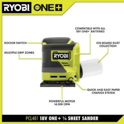 Ryobi ONE+ 18V Cordless 1/4 Sheet Sander Kit With 4.0 Ah Battery And Charger -RYOBI TOOLS SALE ryobi sheet sanders pcl401k1 40 1000