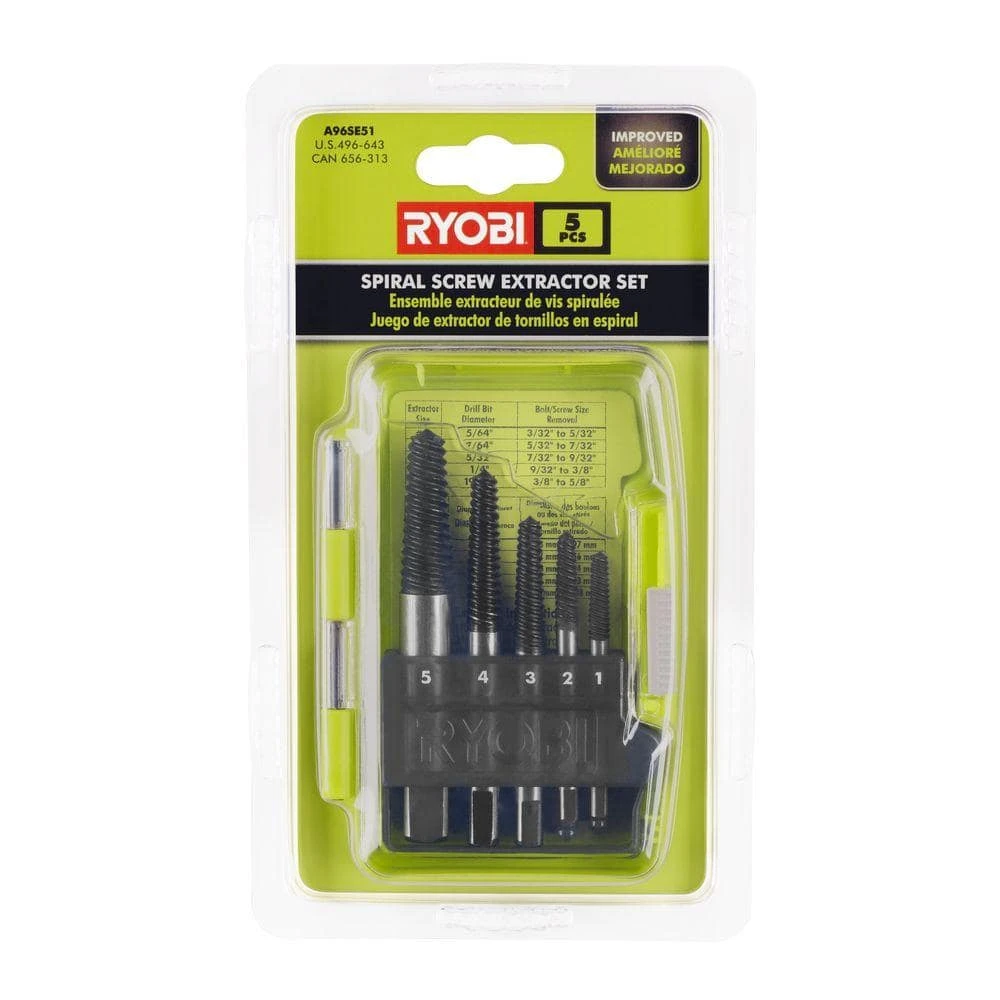 Ryobi Spiral Screw Extractor Set (5-Piece) 1 Ryobi Spiral Screw Extractor Set (5-Piece)