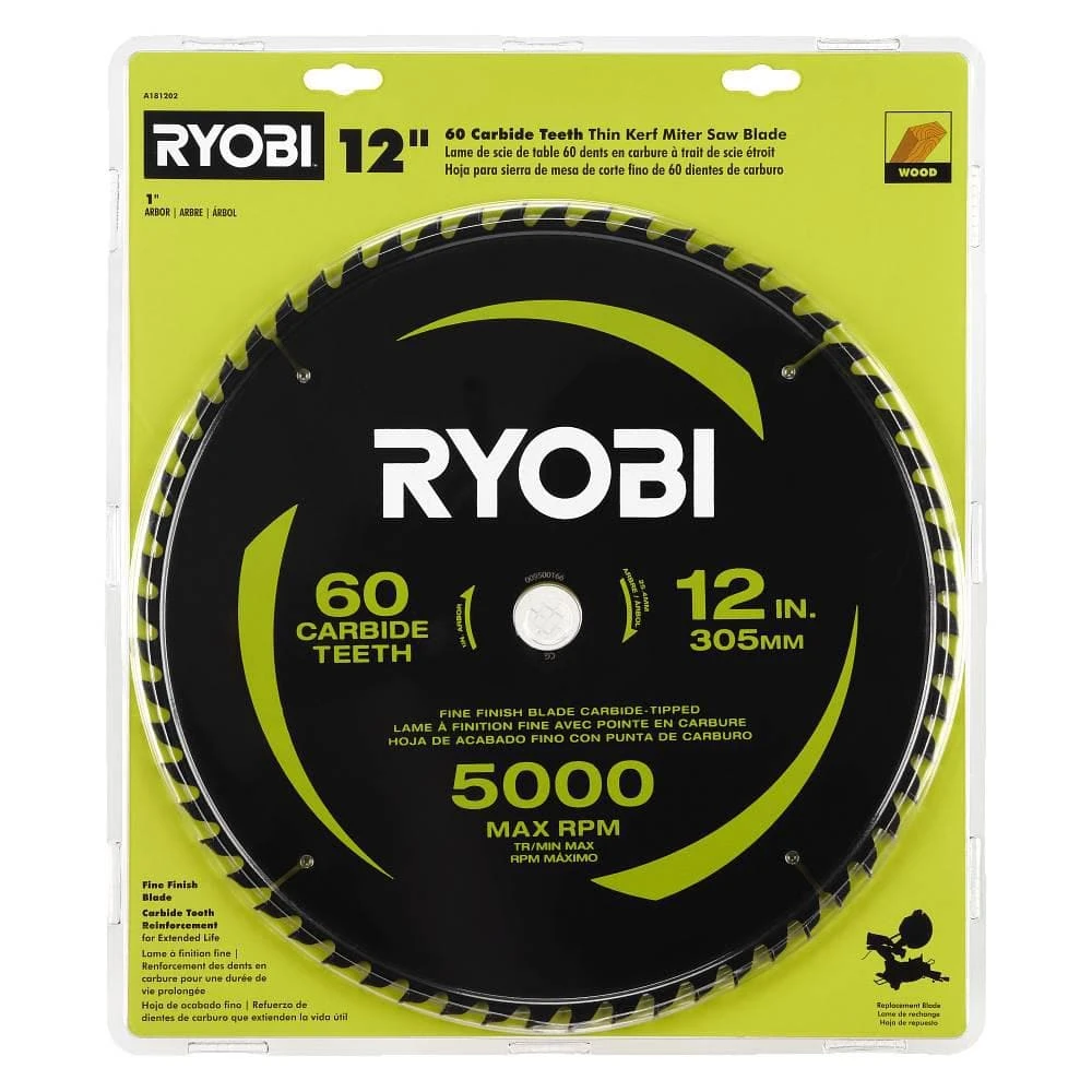 Ryobi 12 In. 60 Carbide Teeth Thin Kerf Miter Saw Blade 6 Ryobi 12 In. 60 Carbide Teeth Thin Kerf Miter Saw Blade - Image 6