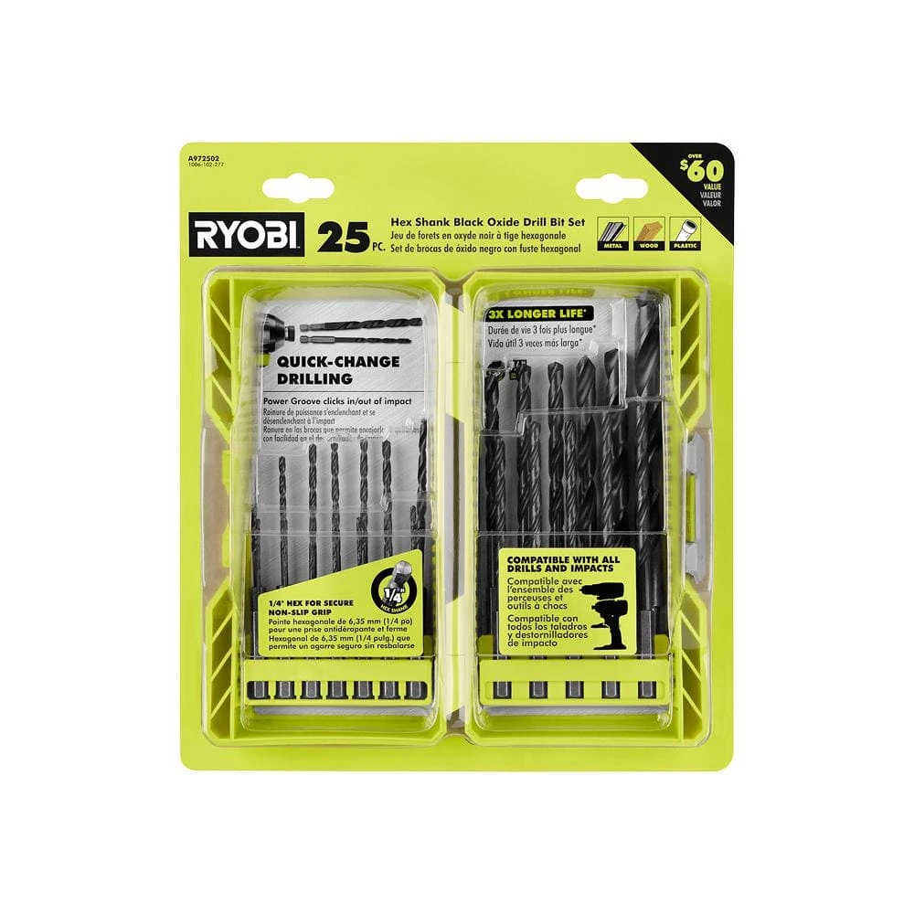 Ryobi Black Oxide Hex Shank Twist Drill Bit Set (25-Piece) 1 Ryobi Black Oxide Hex Shank Twist Drill Bit Set (25-Piece)